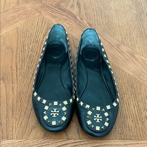 Tory Burch Black Flats with Gold Studs